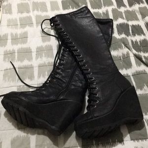 Deena & ozzy lace up platform knee high boots